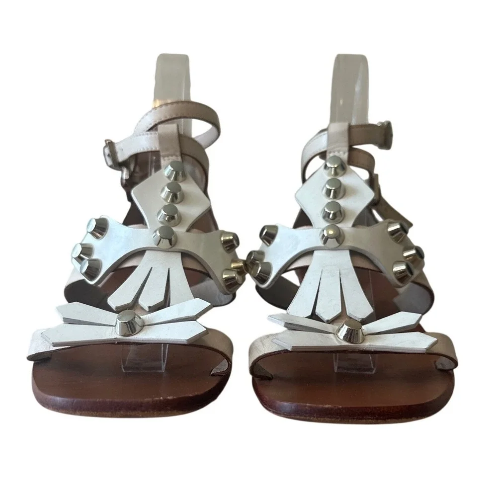 Tory Burch Aurora Studded Gladiator Sandals White Leather Size 7 Rare